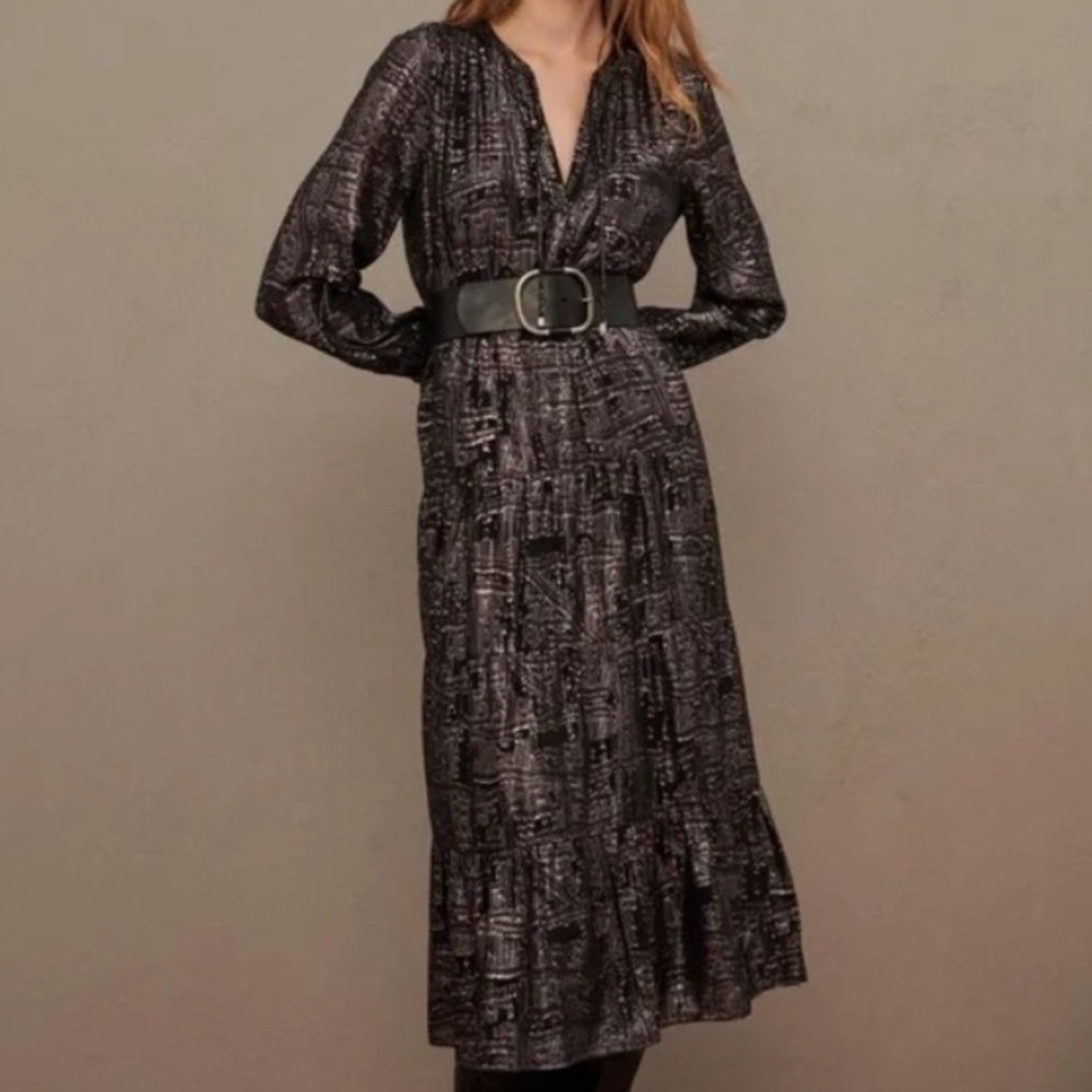 BA&SH
Sophie metallic fil coupé silk-blend georgette midi dress
